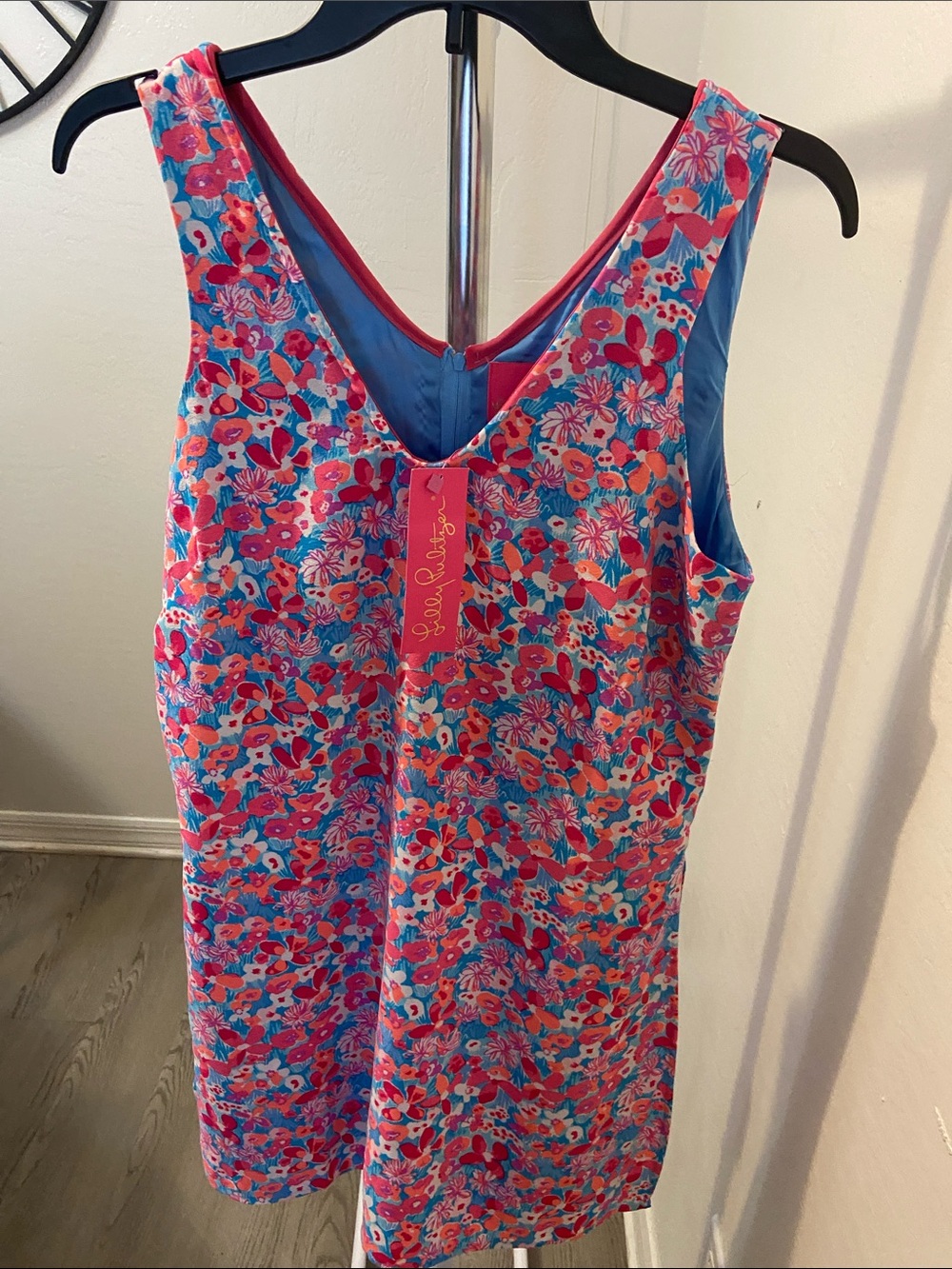 Lilly Pulitzer Pink and Blue Floral V-Back Shift Dress Skort Dress